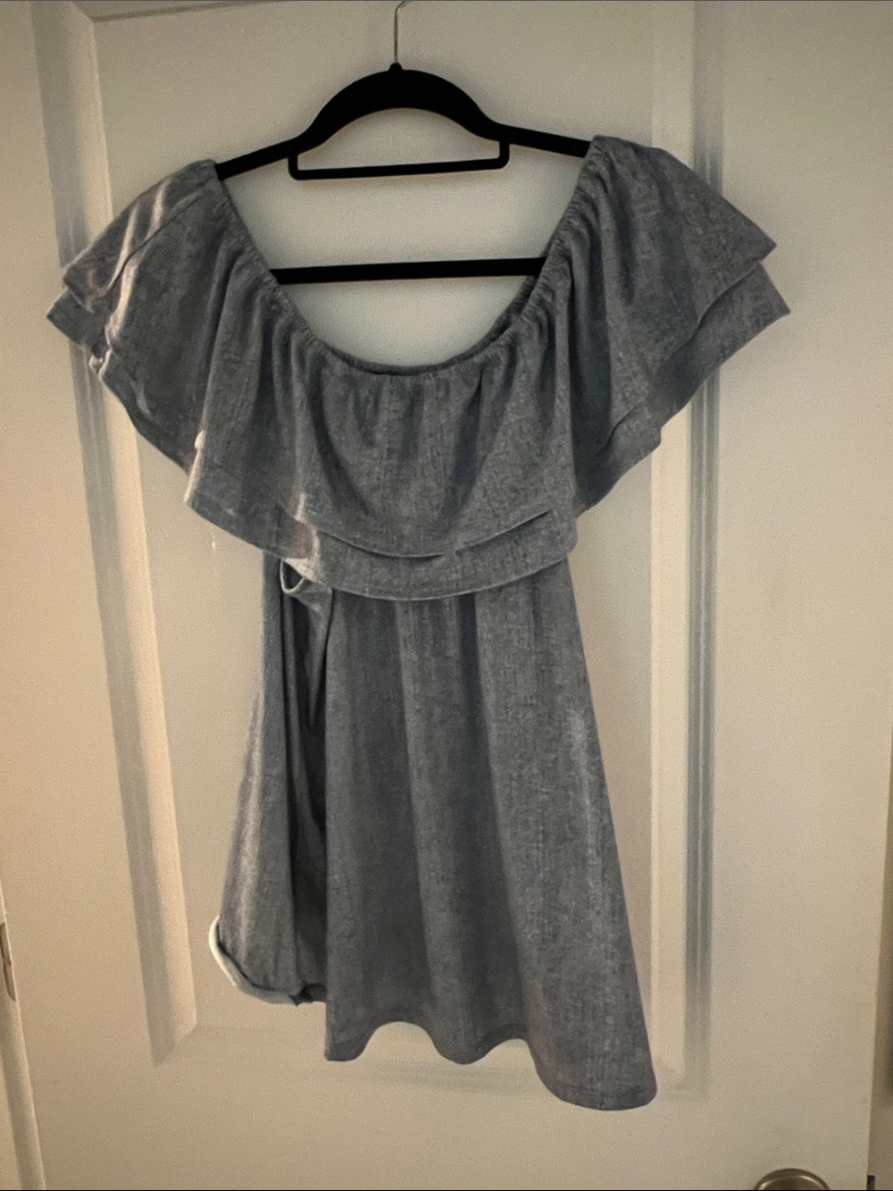 Signature Studio Slate Gray One-Shoulder Ruffle Dress
